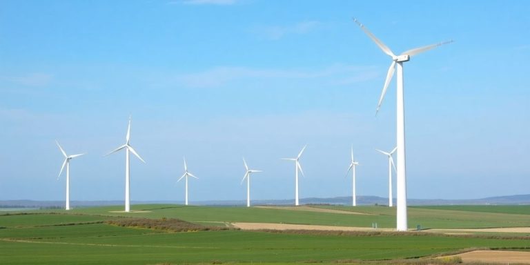 Turbine eoliene într-un peisaj natural verde.