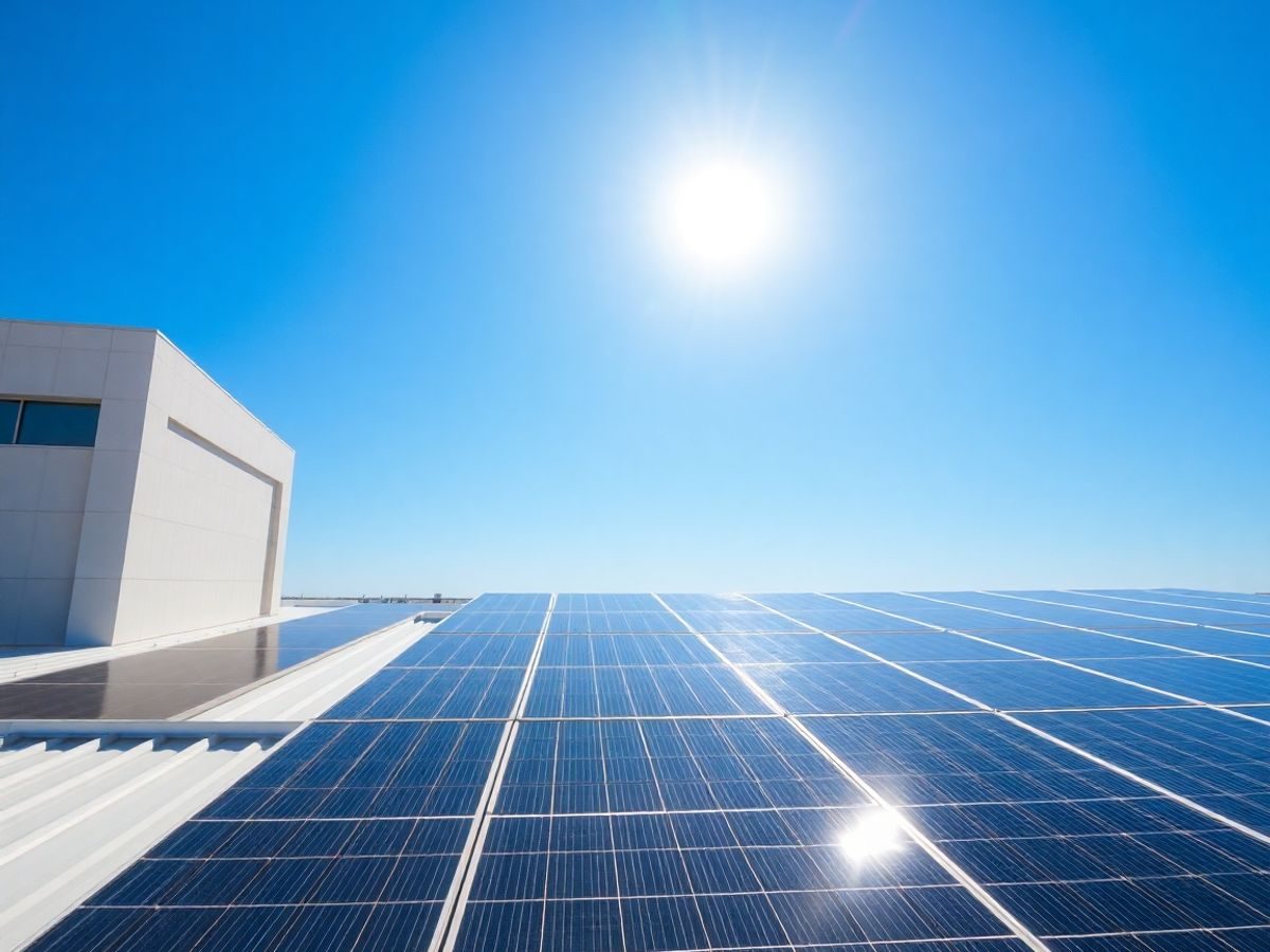 Panou solar pe acoperișul unei clădiri moderne.